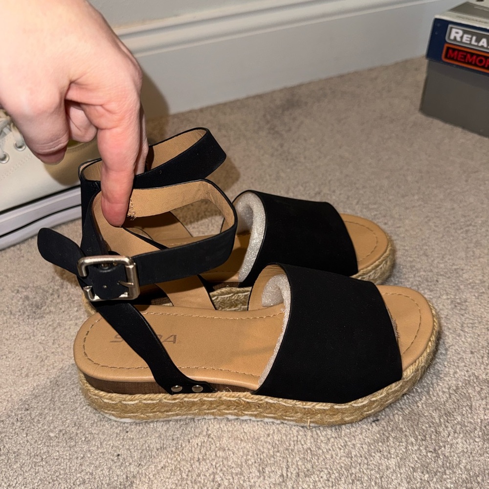Soda Black Espadrille Platform Ankle Strap Sandals
